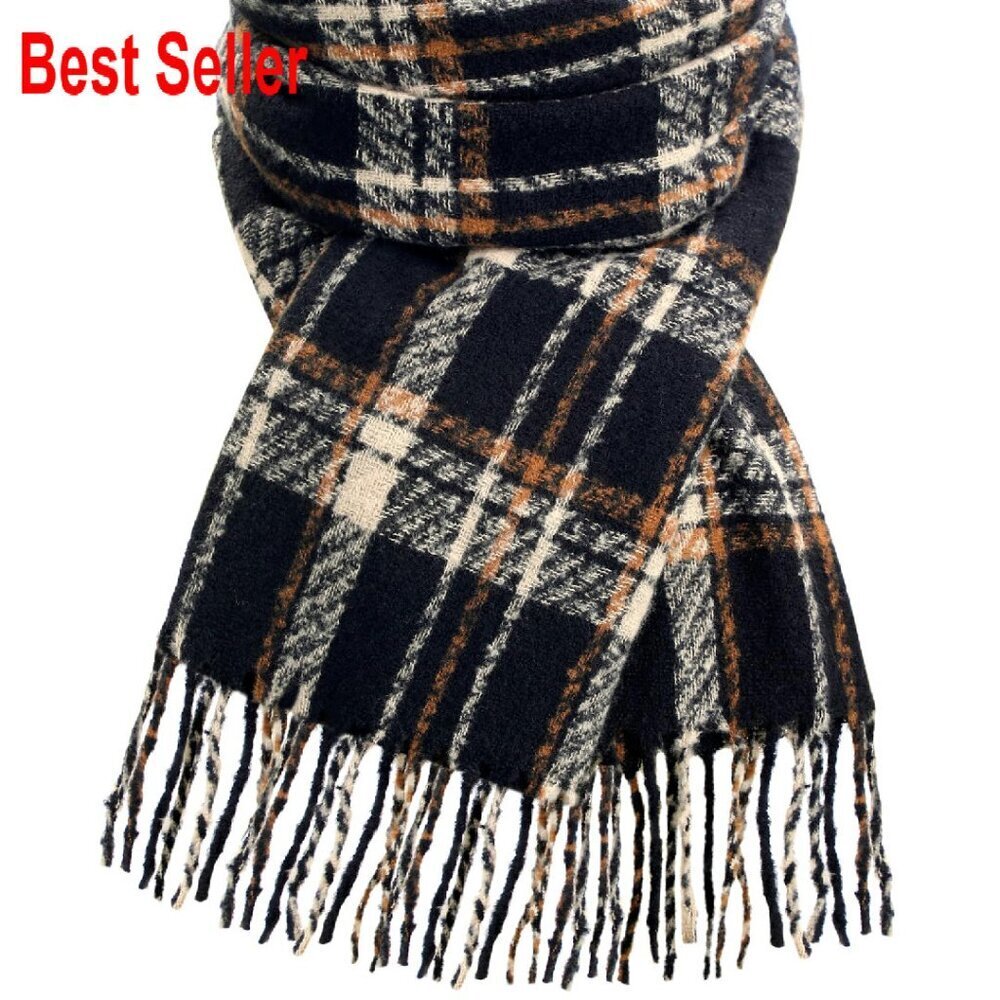 Oversized Plaid Scarf Shawl Wrap Fringe Winter Warm Soft Elegant Chic